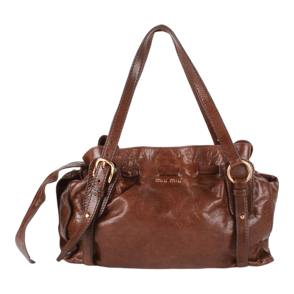 Authentic MIU MIU brown  leather shoulder tote bag