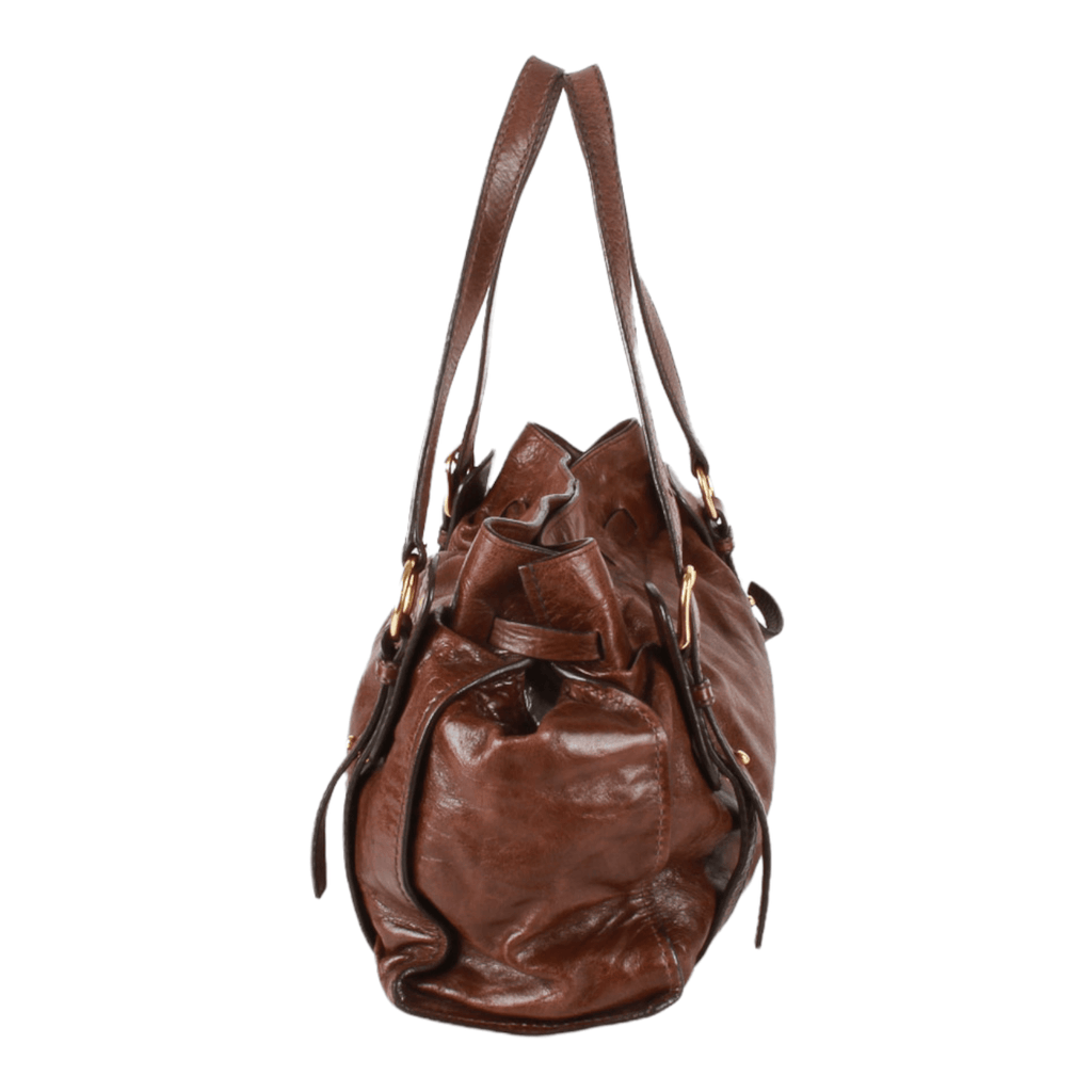 Authentic MIU MIU brown  leather shoulder tote bag