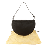 Authentic Fendi black leather and canvas shoulder bag