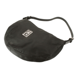 Authentic Fendi black leather and canvas shoulder bag