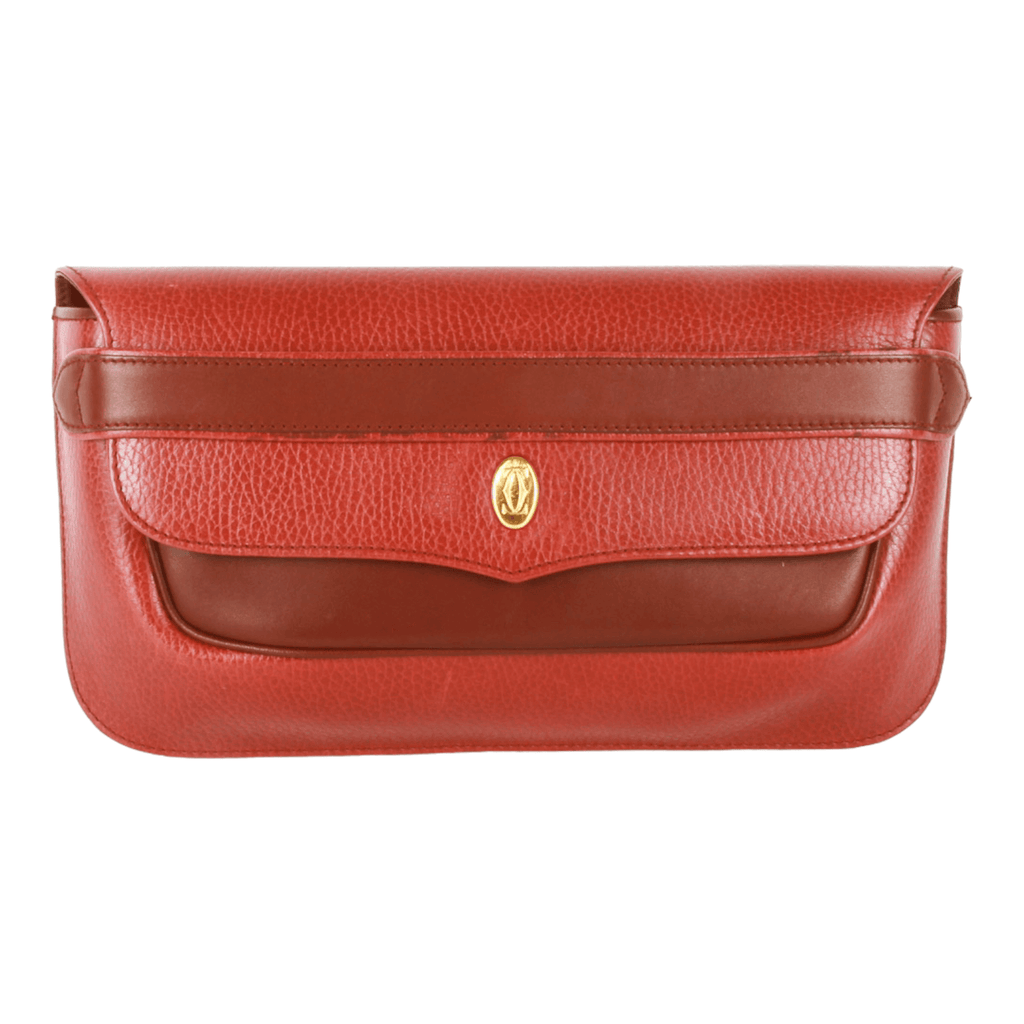 Authentic Must De Cartier Bordeaux leather clutch purse