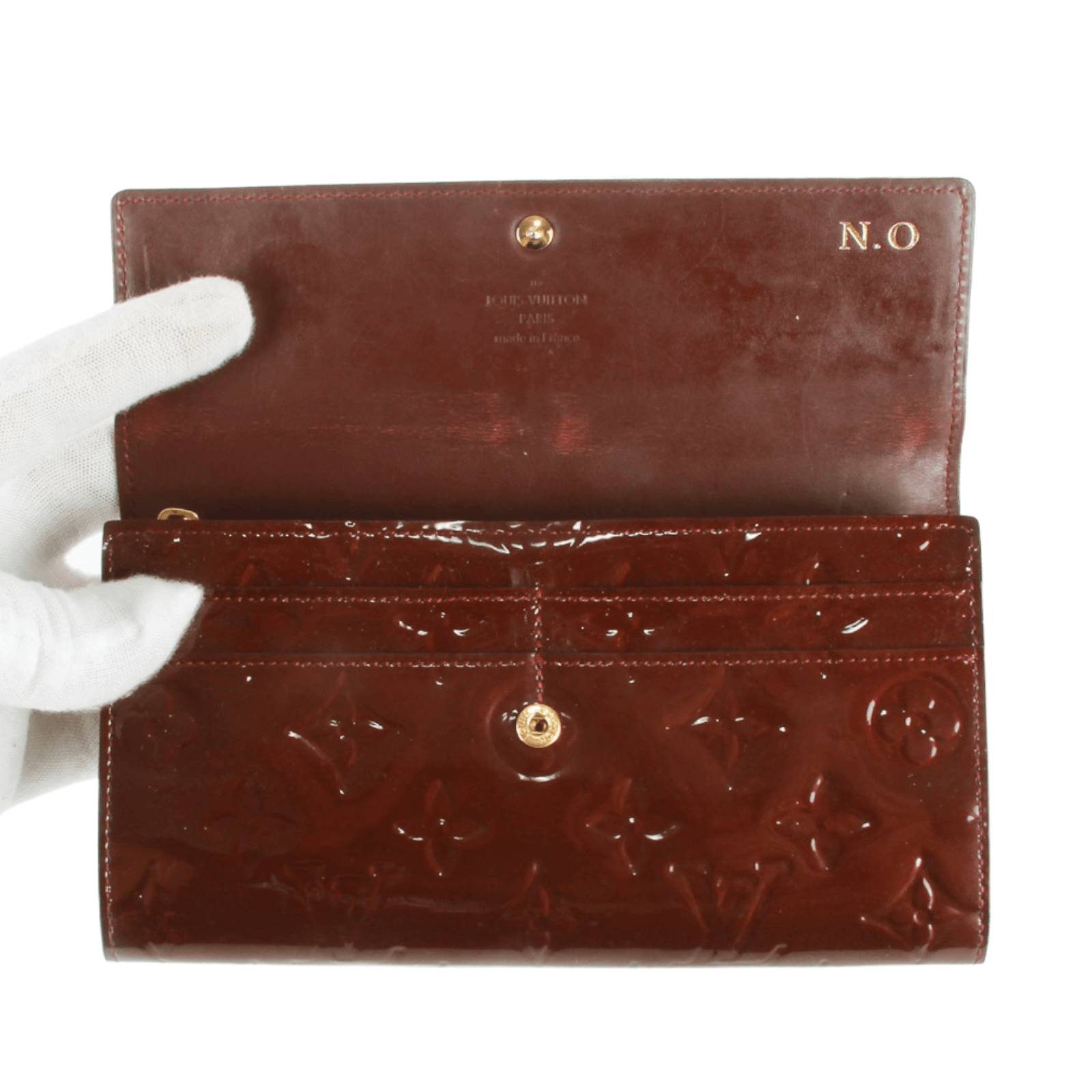Louis Vuitton Monogram Vernis Patent Leather Wine Continental Wallet One Size