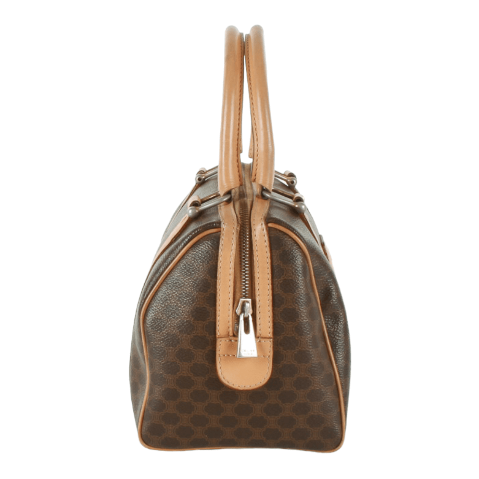 Authentic Celine Handbag PVC Brown Leather Boston Travel Bag