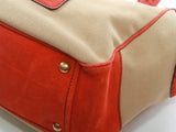 Authentic Prada Brown Canvas & blood Orange Leather bag BR1917