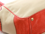 Authentic Prada Brown Canvas & blood Orange Leather bag BR1917