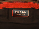 Authentic Prada Brown Canvas & blood Orange Leather bag BR1917