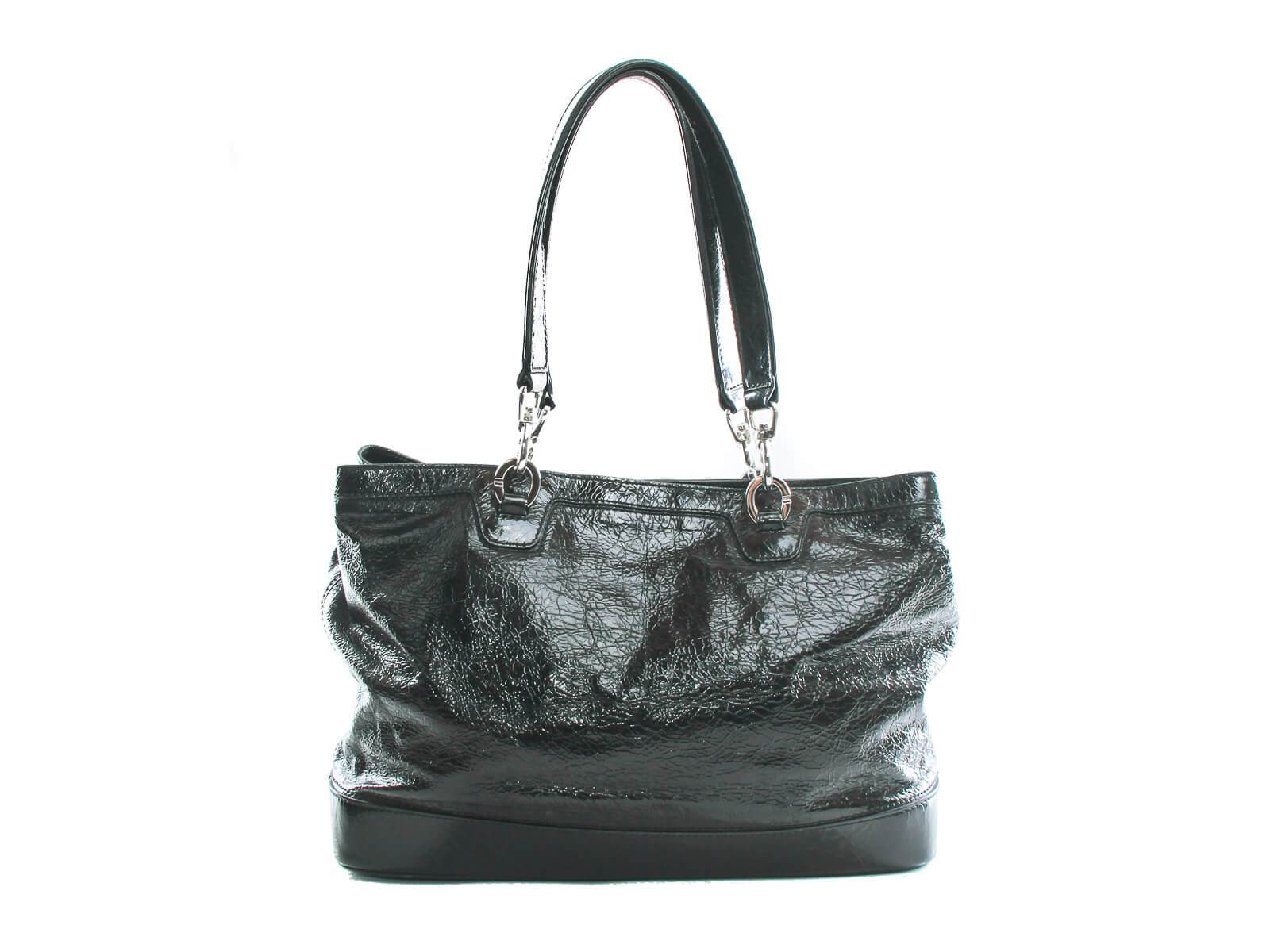 Authentic Celine black patent leather shoulder tote bag Connect