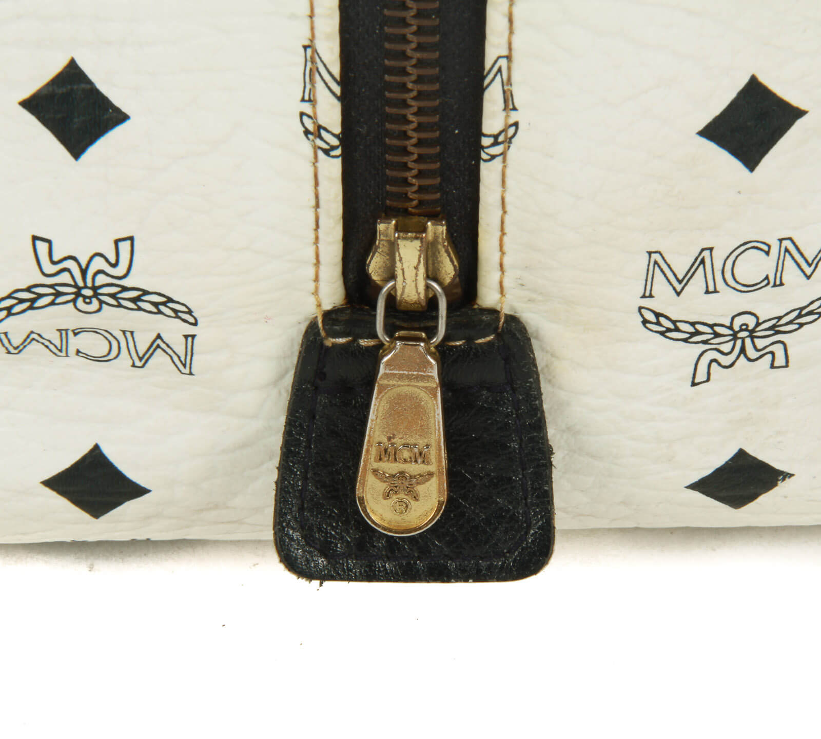 Auth MCM Vintage Vicent Mini Boston Bag PVC Leather Light Brown A8762