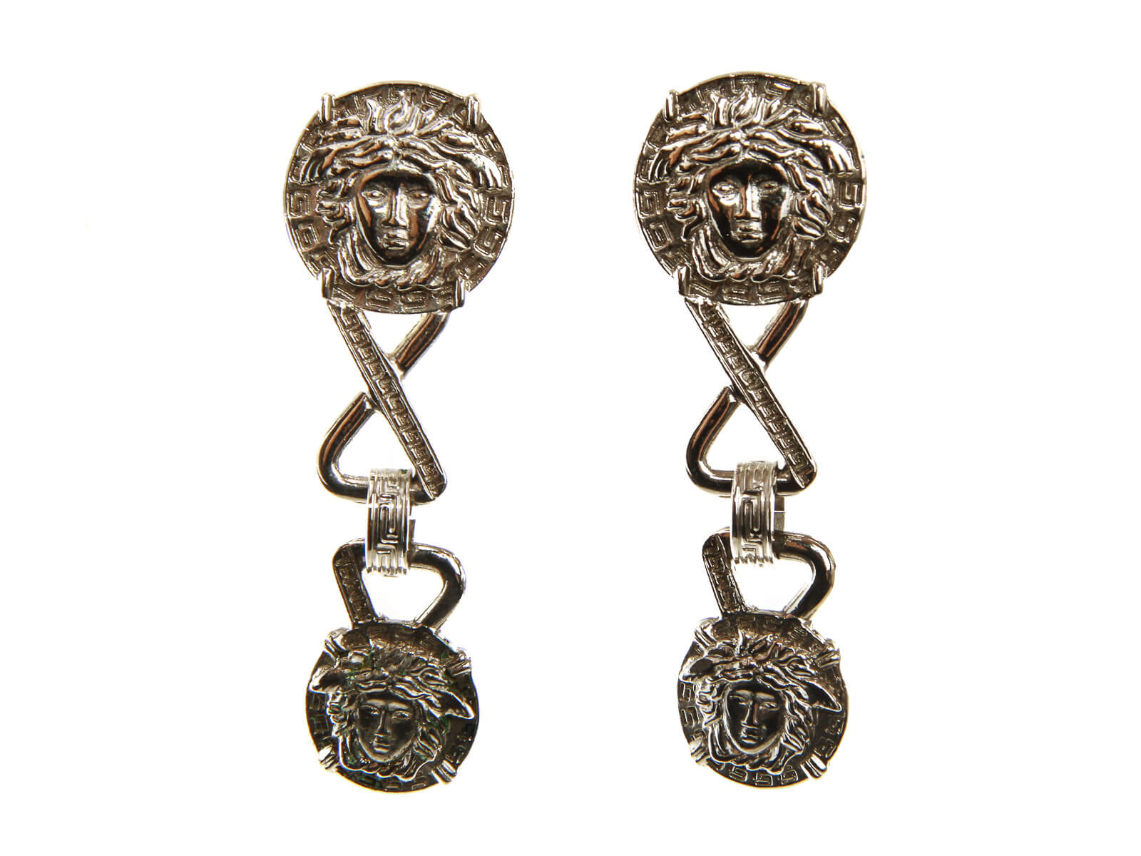Authentic Gianni Versace Medusa Logo Vintage Silver-Tone Clip on Earrings