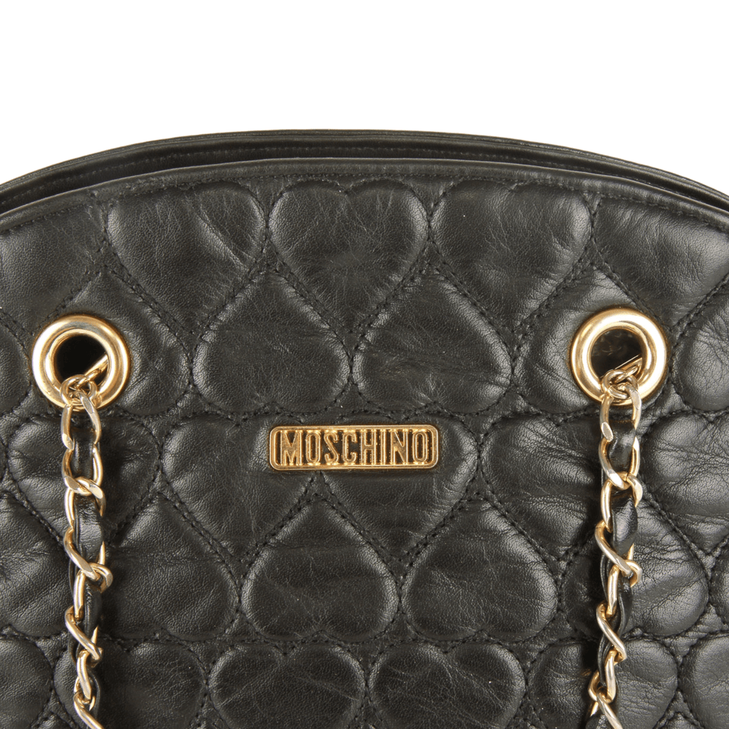 Vintage Moschino heart shape quilted calfskin Gold chain strap purse