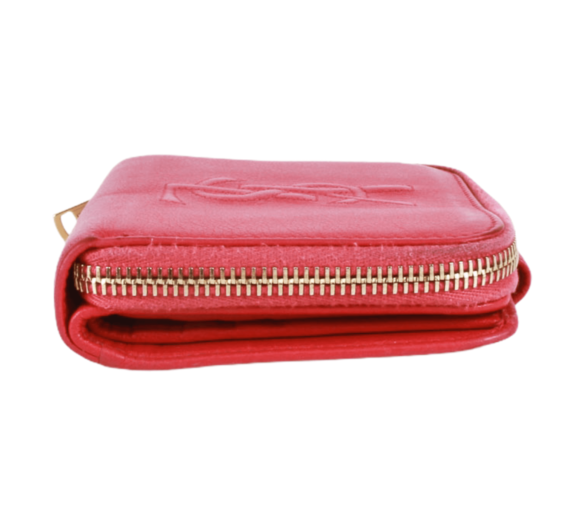 Yves Saint Laurent YSL Long Wallet Zip Around Monogram Pink Leather Gold  Logo