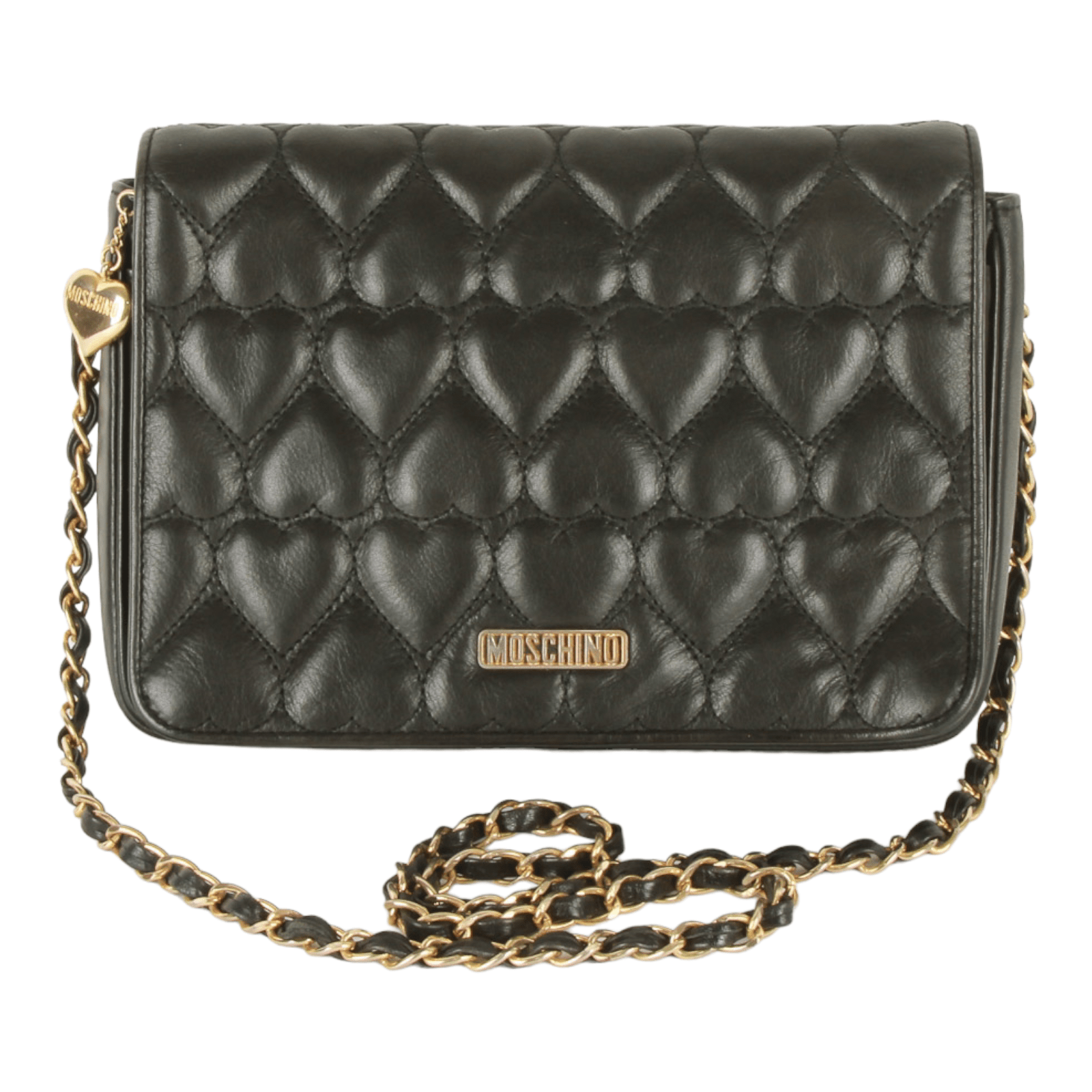 Vintage Moschino heart shape quilted calfskin Gold chain strap purse