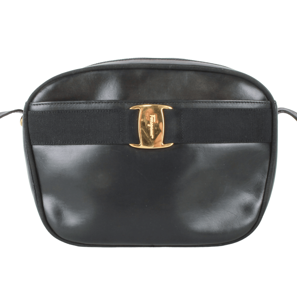 Salvatore Ferragamo Navy Blue Leather Shoulder Bag