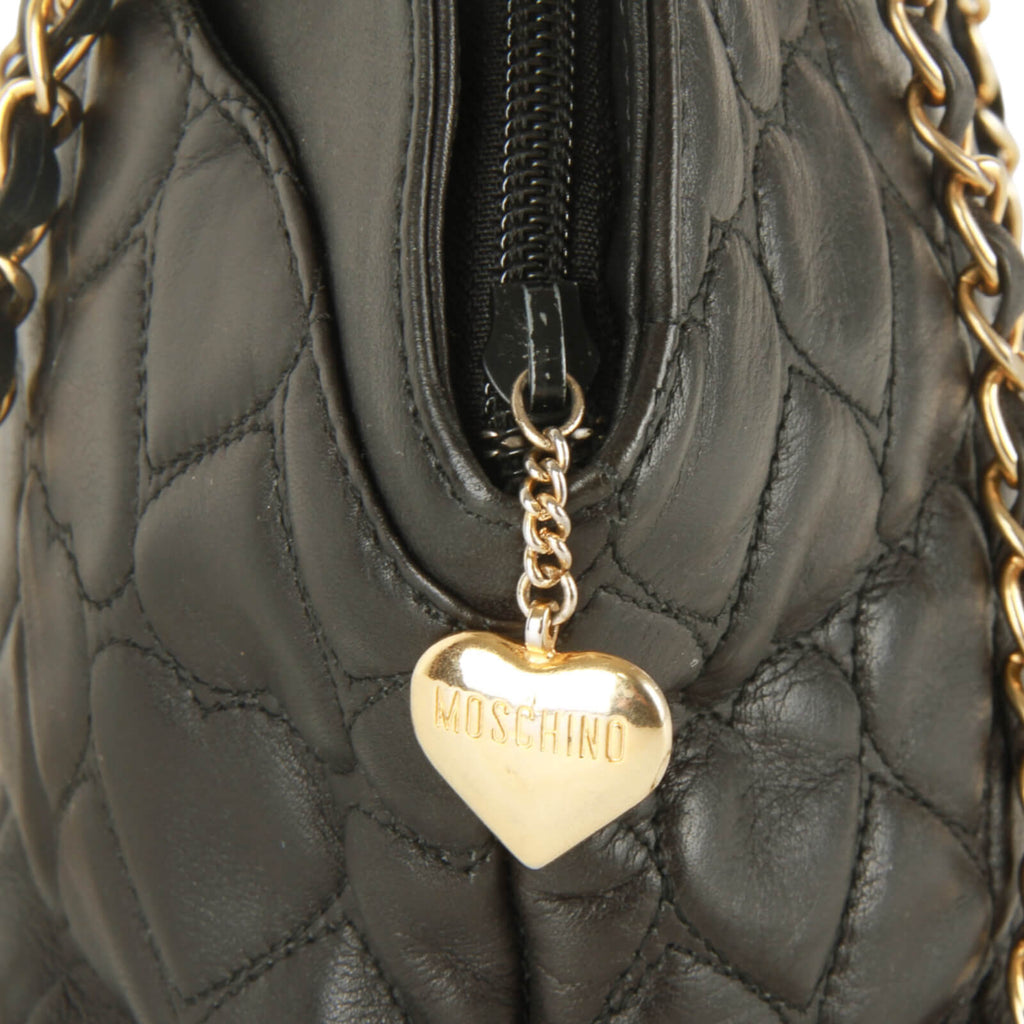 Vintage Moschino heart shape quilted calfskin Gold chain strap purse