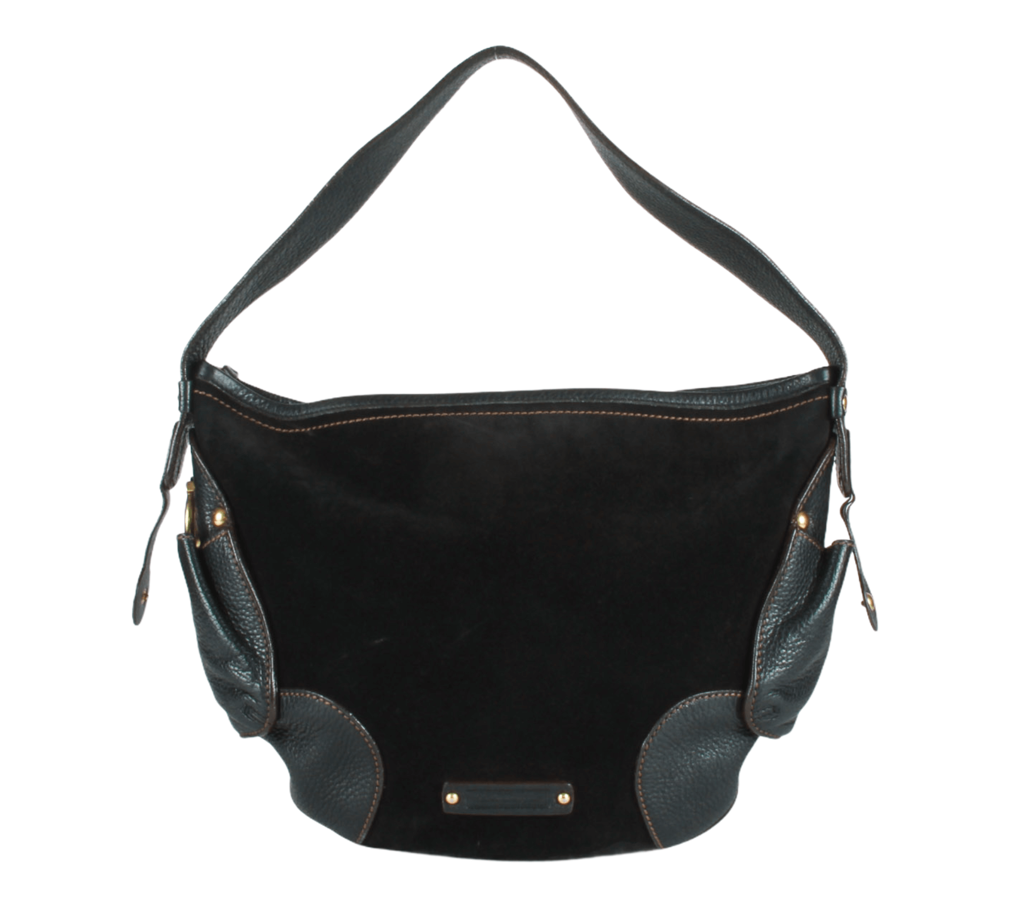 Authentic Salvatore Ferragamo black suede & leather shoulder bag