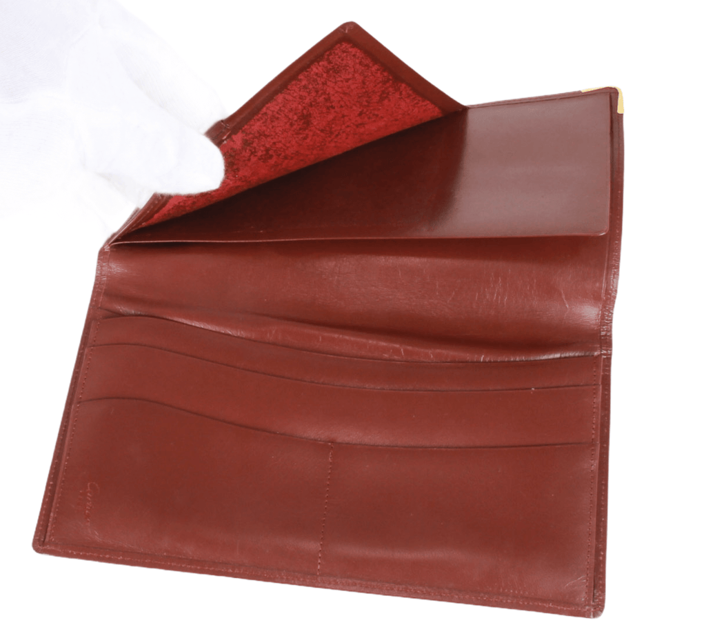 Authentic Must De Cartier Vintage bifold wallet Bordeaux Leather