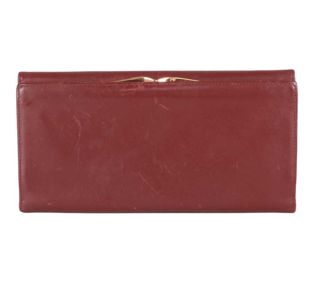 Authentic Must De Cartier Tri-fold french style wallet Bordeaux Leather