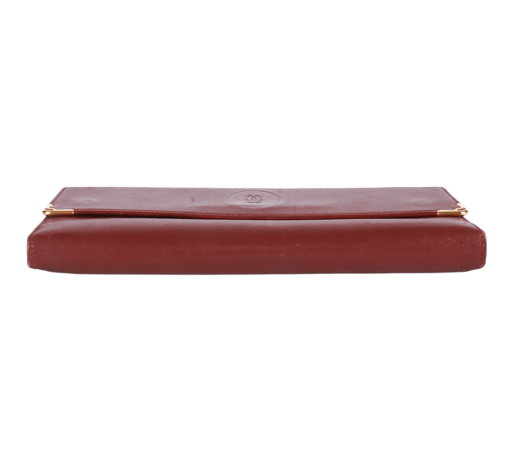 Authentic Must De Cartier Tri-fold french style wallet Bordeaux Leather