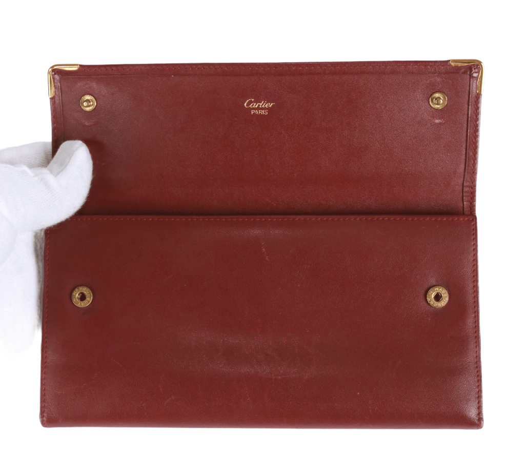 Authentic Must De Cartier Tri-fold french style wallet Bordeaux Leather