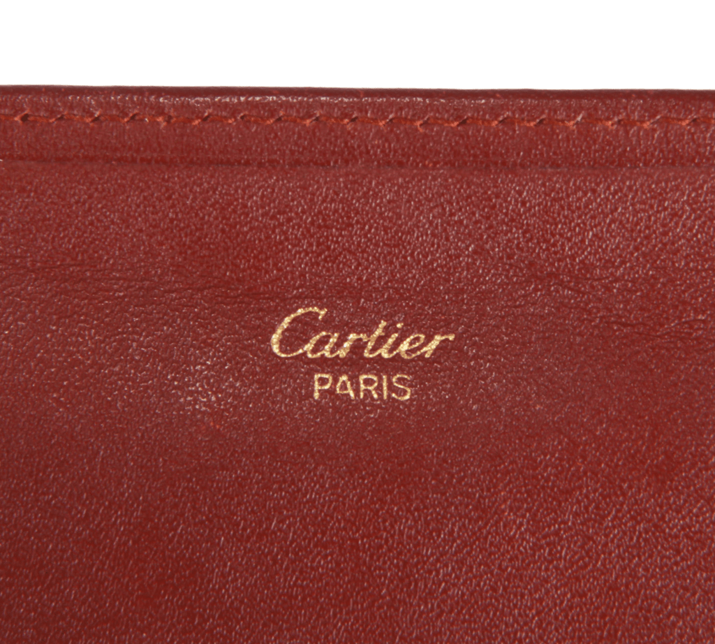 Authentic Must De Cartier Tri-fold french style wallet Bordeaux Leather