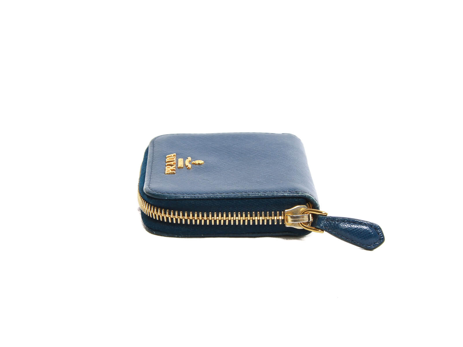 Prada Navy Blue Saffiano Leather Zip Around Wallet at 1stDibs