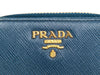 Authentic Prada Saffiano blue leather zip around coin wallet