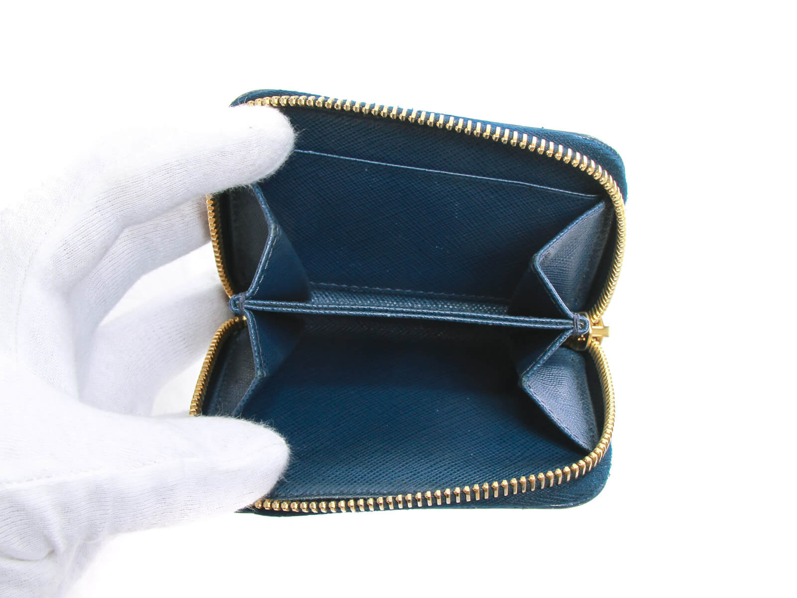 Prada Blue Saffiano Metal Leather Compact Wallet 1M0523 - Yoogi's Closet