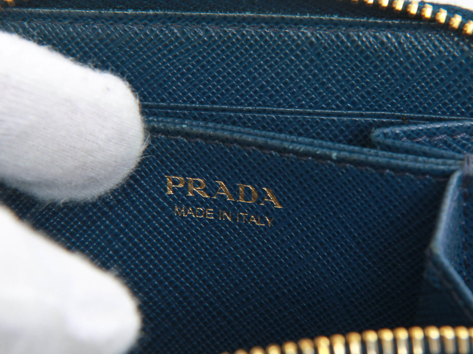 Prada Saffiano Wallet on Chain Blue Leather Pony-style calfskin
