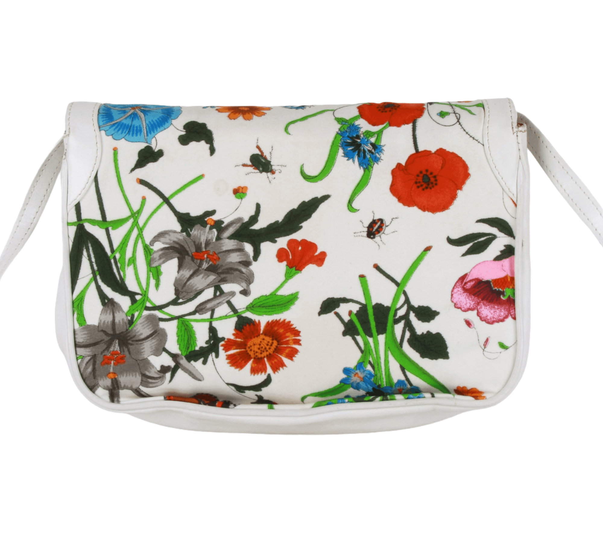 Authentic Gucci Floral Insects Flower White Leather cross body purse