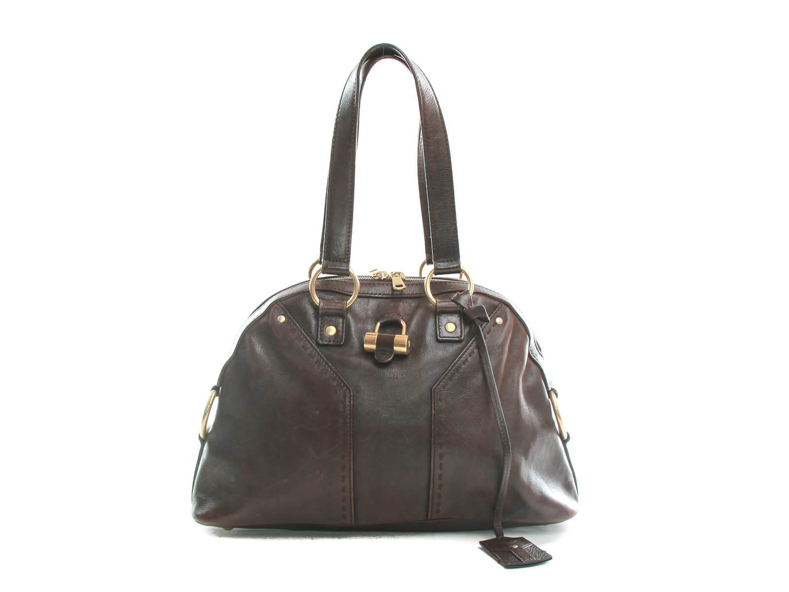 Yves Saint Laurent Brown/Navy Blue Leather and Suede Medium Muse Two Top  Handle Bag Yves Saint Laurent