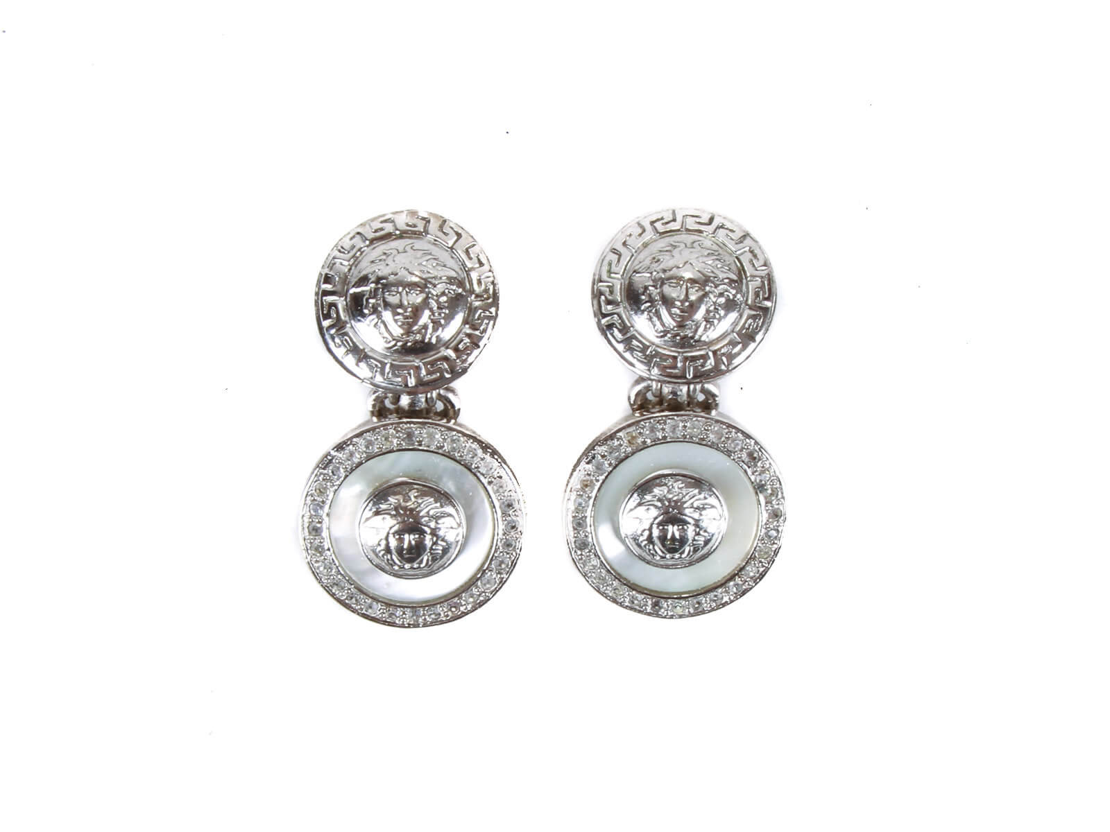 Authentic Gianni Versace Medusa Logo Vintage Silver-Tone Clip on Earrings