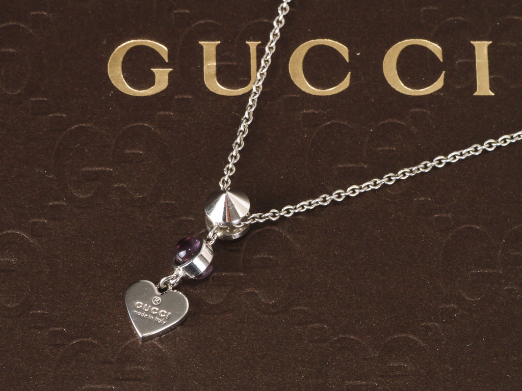 Authentic Gucci Heart pendant purple resin 925 silver necklace