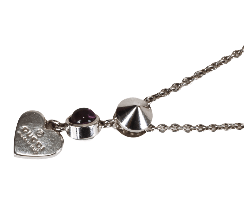 Authentic Gucci Heart pendant purple resin 925 silver necklace