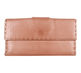 Authentic Fendi Rose Gold Metallic Leather Selleria Wallet