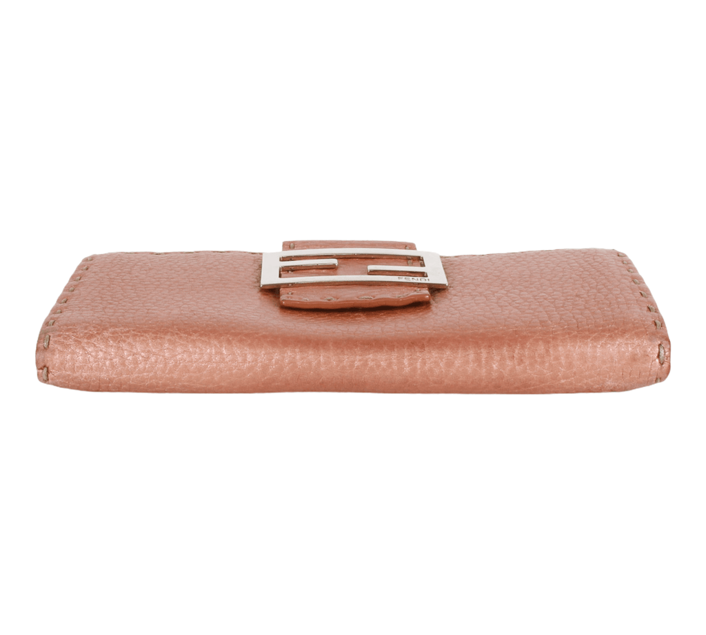 Authentic Fendi Rose Gold Metallic Leather Selleria Wallet