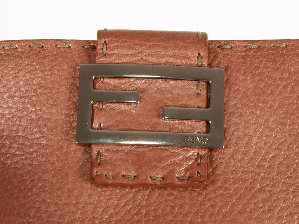 Authentic Fendi Rose Gold Metallic Leather Selleria Wallet