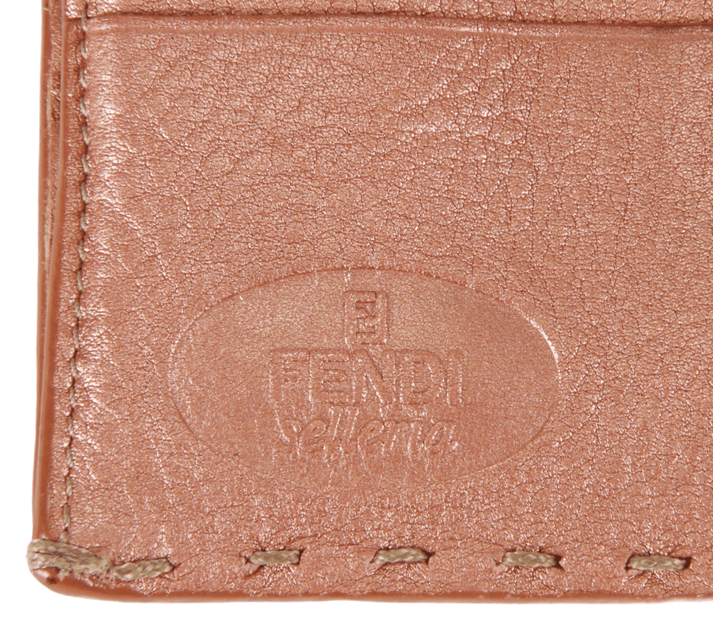 Authentic Fendi Rose Gold Metallic Leather Selleria Wallet