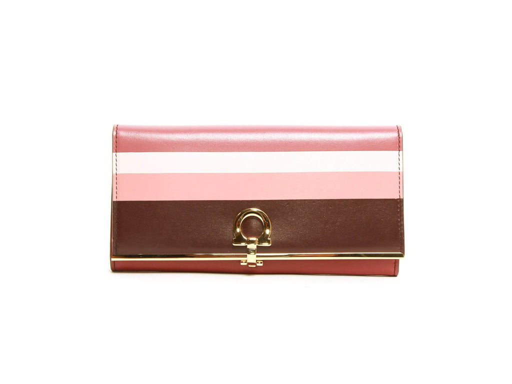 Authentic Salvatore Ferragamo purple & pink tone leather long wallet