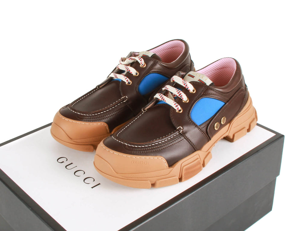 Authentic Gucci Mens flashtrek Sneaker Brown leather