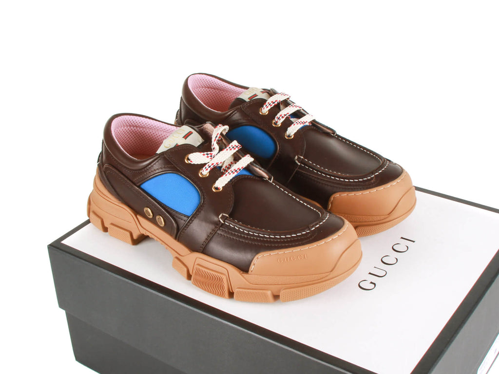 Authentic Gucci Mens flashtrek Sneaker Brown leather