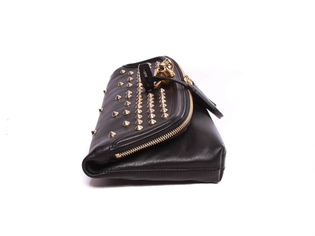 Alexander McQueen black Leather with studs clutch handbag