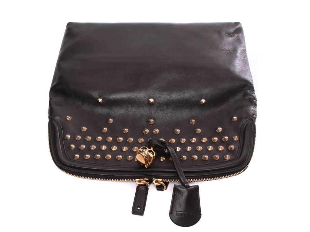 Alexander McQueen black Leather with studs clutch handbag