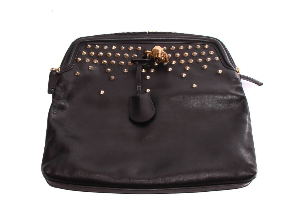 Alexander McQueen black Leather with studs clutch handbag