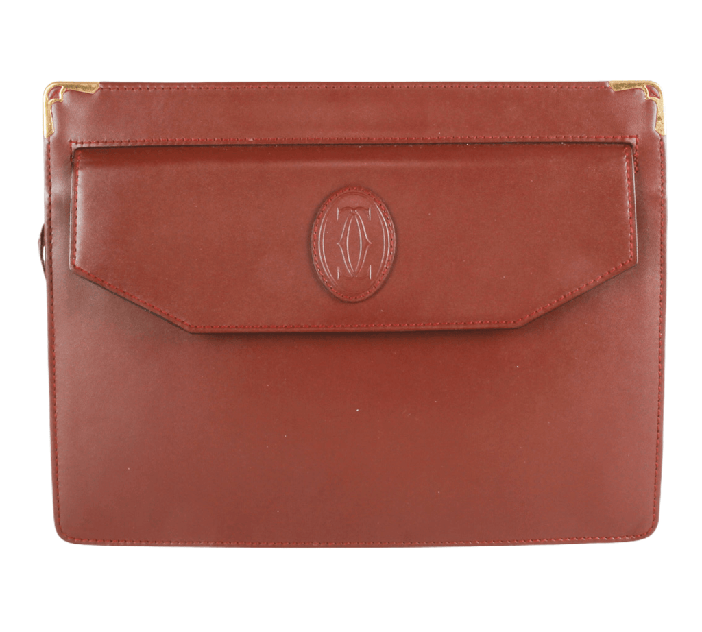 Authentic Must De Cartier Bordeaux leather clutch purse