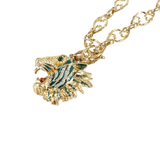 Authentic GUCCI Metal Enamel Roaring Tiger Pendant Necklace Gold