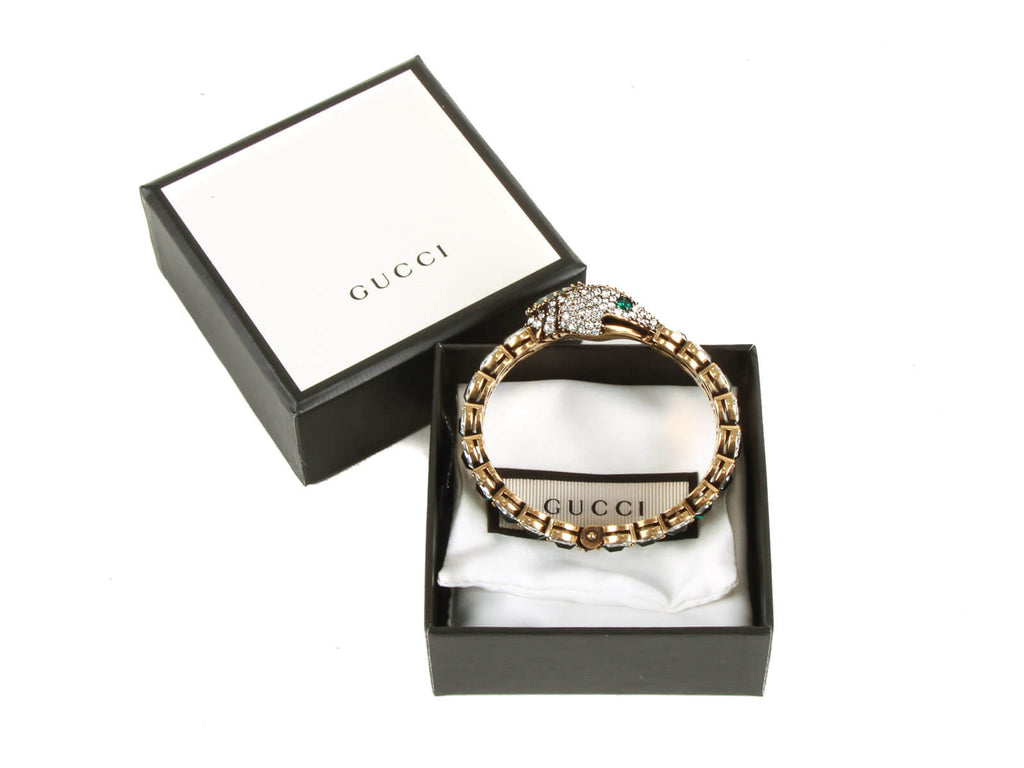 Authentic GUCCI Crystals Snake Bracelet S White Green