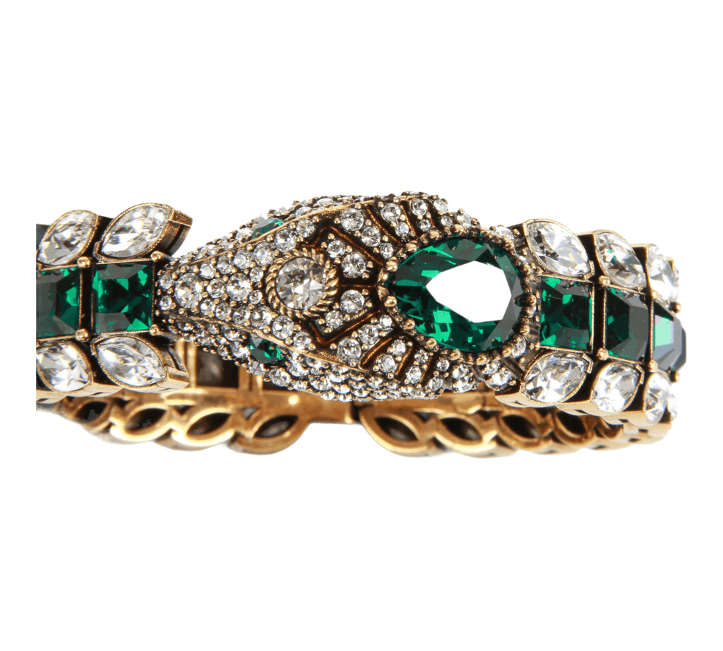 Authentic GUCCI Crystals Snake Bracelet S White Green