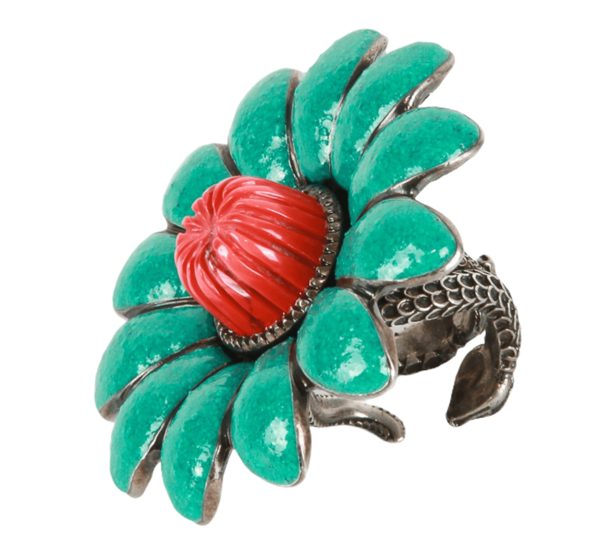 Authentic Gucci GG Marmont Sterling Silver Turquoise Enamel Flower Ring