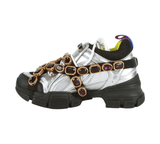 Authentic Gucci Flashtrek crystal-embellished metallic sneakers