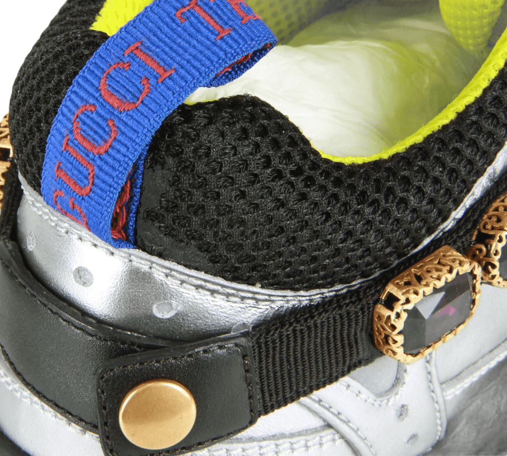 Authentic Gucci Flashtrek crystal embellished metallic sneakers